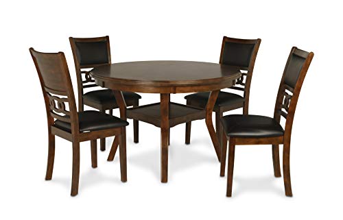 New Classic Furniture Gia 5-Piece Round Dining Set with 1 Dining Table and 4 Chairs, 47-Inch, Brown