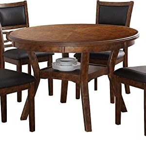 New Classic Furniture Gia 5-Piece Round Dining Set with 1 Dining Table and 4 Chairs, 47-Inch, Brown