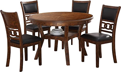 New Classic Furniture Gia 5-Piece Round Dining Set with 1 Dining Table and 4 Chairs, 47-Inch, Brown