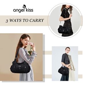 Angelkiss Large Purses and Handbags for Women Washed Faux Leather Crossbody Hobo Satchel Shoulder Handbag Tote Purse