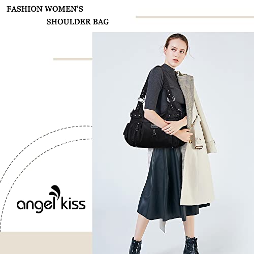 Angelkiss Large Purses and Handbags for Women Washed Faux Leather Crossbody Hobo Satchel Shoulder Handbag Tote Purse