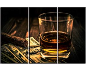 cigar and wine wall art for bar, piy whiskey picture canvas painting prints artwork (waterproof home decor, bracket mounted ready to hang, 24×36 large)