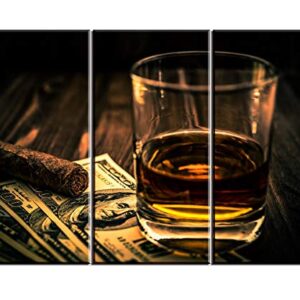 Cigar and Wine Wall Art for Bar, PIY Whiskey Picture Canvas Painting Prints Artwork (Waterproof Home Decor, Bracket Mounted Ready to Hang, 24x36 Large)