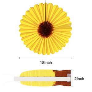 Blulu Paper Fans, 12 Pieces Sunflower Tissue Papper Fan Yellow Hanging Fans Decoration for Birthday Wedding Graduation Accessories (18 Inch)