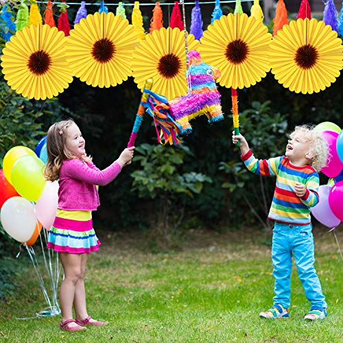 Blulu Paper Fans, 12 Pieces Sunflower Tissue Papper Fan Yellow Hanging Fans Decoration for Birthday Wedding Graduation Accessories (18 Inch)