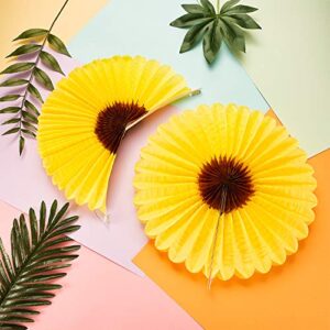 Blulu Paper Fans, 12 Pieces Sunflower Tissue Papper Fan Yellow Hanging Fans Decoration for Birthday Wedding Graduation Accessories (18 Inch)