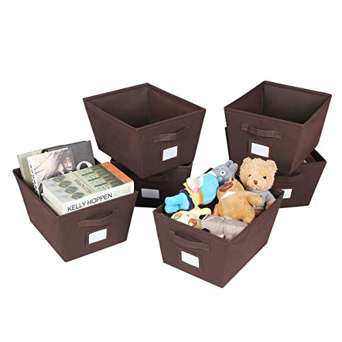 Storage Bins Cubes Baskets Containers with Dual Handles for Home Closet Bedroom Drawers Organizers, Foldable, Set of 6 (Brown)