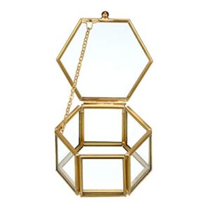 hipiwe glass vintage jewelry box – golden geometric jewelry display organizer keepsake box case home decorative box for storage trinket ring earring chest (small)