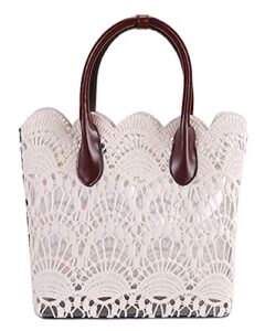 women lace tote vintage solid clear bag handbag with off-white cotton lace fabric