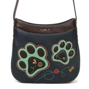 Chala Handbags Paw Print Crescent Crossbody Handbag Purse, Dog Mom