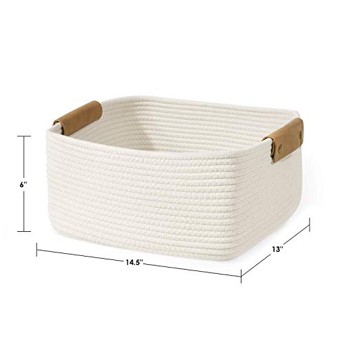 CHICVITA Rectangle Cotton Rope Woven Basket with Handles for Books, Magazines, Toys - Decorative Rectangle Basket for Baby Nursery, Living Room, Bathroom