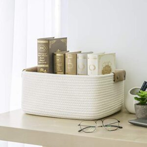 CHICVITA Rectangle Cotton Rope Woven Basket with Handles for Books, Magazines, Toys - Decorative Rectangle Basket for Baby Nursery, Living Room, Bathroom