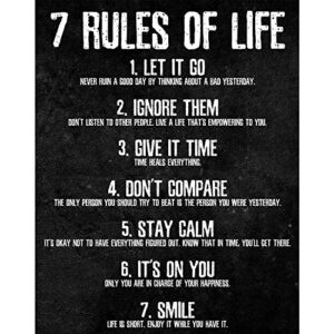 honeykick 7 rules of life motivational poster, 11 x 14 inches unframed, printed on premium cardstock paper