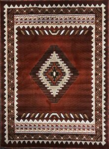 kingdom south west native american area rug rust brown beige design d143 (5 feet 2 inch x 7 feet)