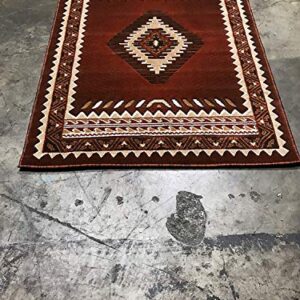 Kingdom South West Native American Area Rug Rust Brown Beige Design D143 (5 Feet 2 Inch X 7 Feet)