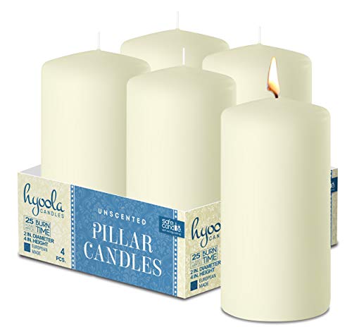 Hyoola Ivory Pillar Candles 2-inch x 4-inch - Unscented Pillar Candles - Set of 4 - European Made