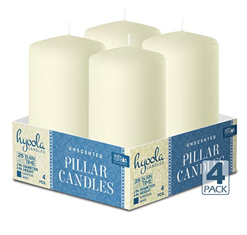 Hyoola Ivory Pillar Candles 2-inch x 4-inch - Unscented Pillar Candles - Set of 4 - European Made