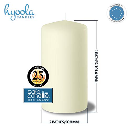 Hyoola Ivory Pillar Candles 2-inch x 4-inch - Unscented Pillar Candles - Set of 4 - European Made