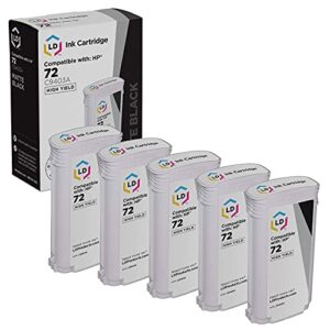 ld products compatible replacements for hp 72 ink cartridge c9403a high yield (matte black, 5-pack) for use in designjet t1100, t1120, t1200, t610, t620, t770, sd pro mfp, t1100ps, t1120 sd-mfp, t1300