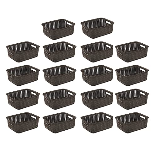 Sterilite Decorative Wicker-Style Short Weave Basket, Espresso (18 Pack)