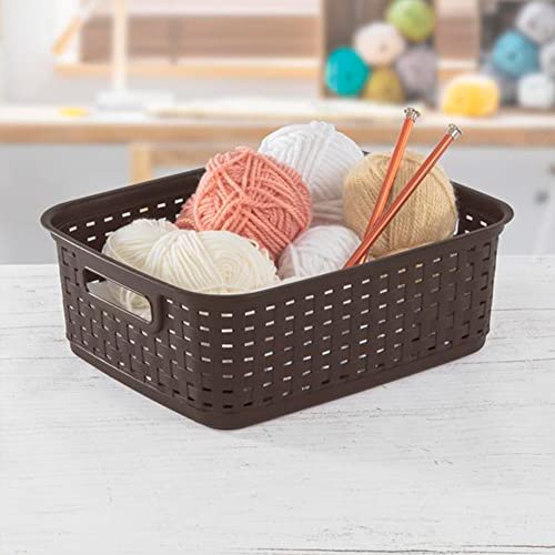 Sterilite Decorative Wicker-Style Short Weave Basket, Espresso (18 Pack)