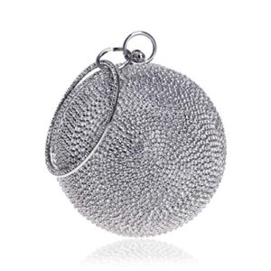 tngan ball shape clutch purse party handbag rhinestone ring handle evening bag silvery