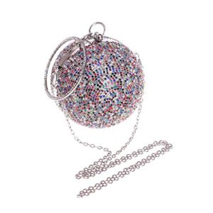 Tngan Ball Shape Clutch Purse Party Handbag Rhinestone Ring Handle Evening Bag Silvery