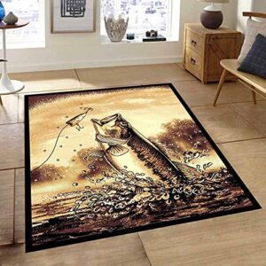 Fishing Bass Mouth Lodge Cabin Area Rug Living Room Bedroom (5’ 3” X 7’ 5”)