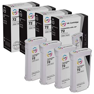 ld products compatible replacements for hp 72 ink cartridge c9403a high yield (matte black, 4-pack) for use in designjet t1100, t1120, t1200, t610, t620, t770, sd pro mfp, t1100ps, t1120 sd-mfp, t1300