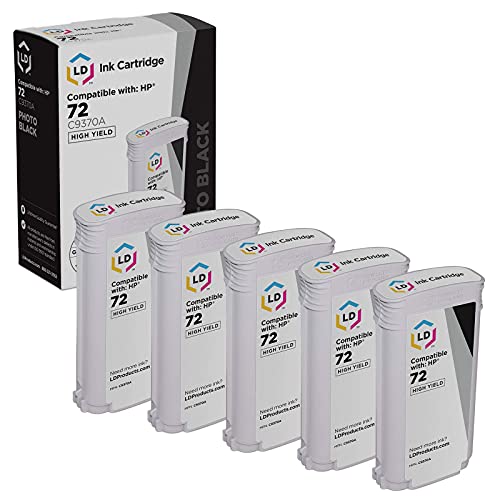 LD Products Compatible Replacements for HP 72 Ink Cartridge C9370A High Yield (Photo Black, 5-Pack) DesignJet T1100, T1120, T1200, T610, T620, T770, SD Pro MFP, T1100ps, T1120 SD-MFP, T1120ps