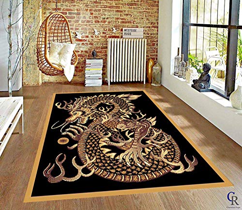 Japanese Chinese Dragon Area Rug Rugs for Living Room Bedroom (5’ 3” X 7’ 5”)