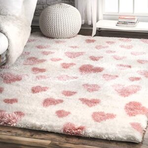 nuloom olivia heart nursery shag area rug, 3′ 3″ x 5′, pink