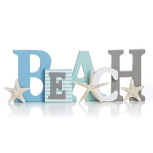 Wooden Beach Word Sign with Trio of Loose Starfish - Tropical Beach Home Decor