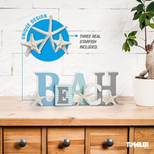 Wooden Beach Word Sign with Trio of Loose Starfish - Tropical Beach Home Decor