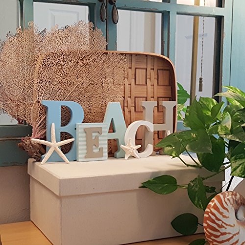 Wooden Beach Word Sign with Trio of Loose Starfish - Tropical Beach Home Decor