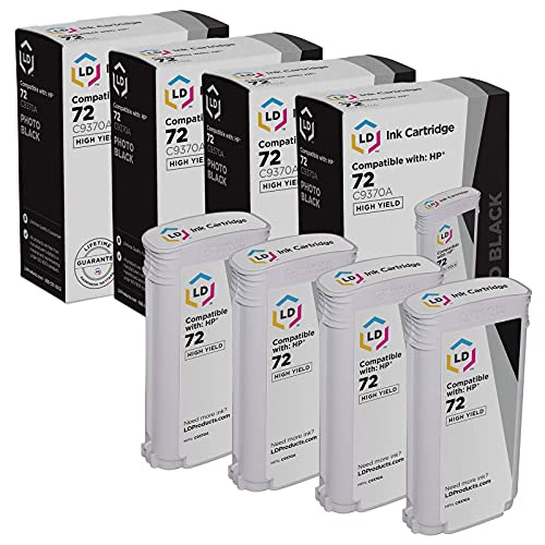 LD Products Compatible Replacements for HP 72 Ink Cartridge C9370A High Yield (Photo Black, 4-Pack) DesignJet T1100, T1120, T1200, T610, T620, T770, SD Pro MFP, T1100ps, T1120 SD-MFP, T1120ps