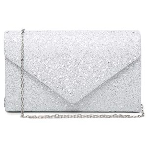 dasein women glistening evening clutch bags formal party clutches wedding purses cocktail prom clutches white silver hardware