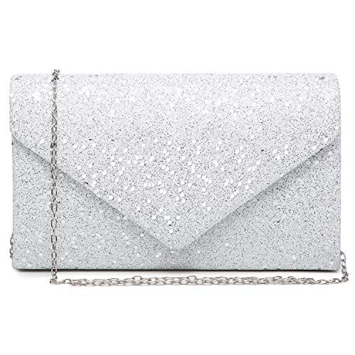 Dasein Women Glistening Evening Clutch Bags Formal Party Clutches Wedding Purses Cocktail Prom Clutches White Silver Hardware