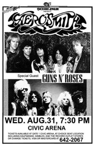 innerwallz aerosmith permanent vacation tour 1988 with guns n’ roses retro art print — poster size — print of retro concert poster — features steven, joe, tom, joey, and brad
