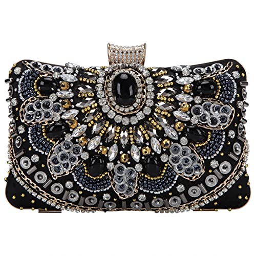 Fawziya Clutch Purses Women Beaded Evening Bag-Black