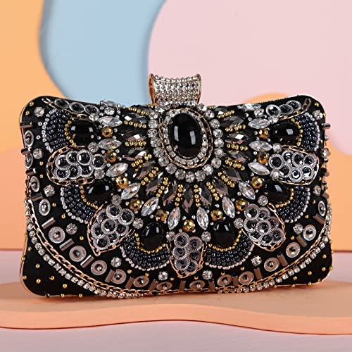 Fawziya Clutch Purses Women Beaded Evening Bag-Black