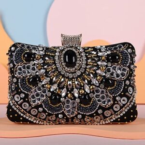 Fawziya Clutch Purses Women Beaded Evening Bag-Black