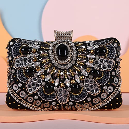 Fawziya Clutch Purses Women Beaded Evening Bag-Black