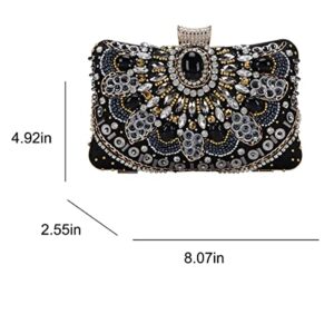 Fawziya Clutch Purses Women Beaded Evening Bag-Black