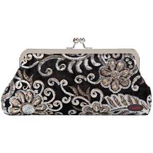 fawziya clutch evening bags sequin velvet embroidered kiss lock purseskiss lock evening bag-black
