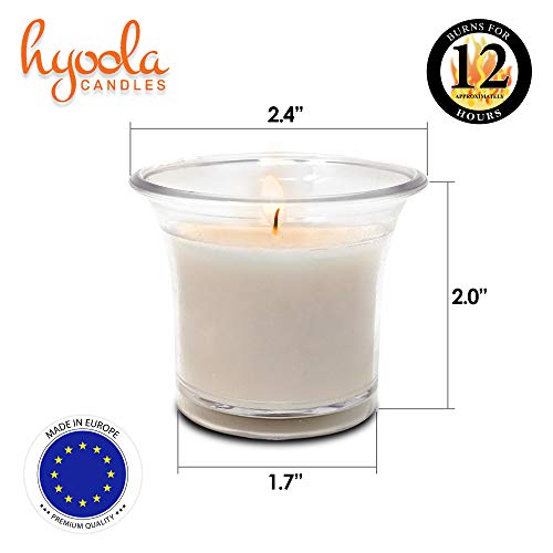 Hyoola Votive Candles - White Votives in Clear Cup - 12 Hour Burn Time Unscented Votive Candles Bulk - Pack of 12 Small Candles in Bulk - Made in Europe