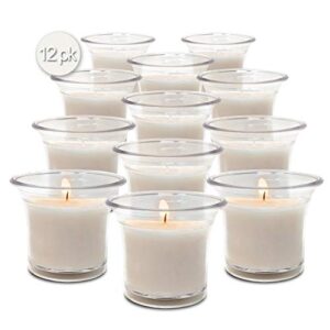 Hyoola Votive Candles - White Votives in Clear Cup - 12 Hour Burn Time Unscented Votive Candles Bulk - Pack of 12 Small Candles in Bulk - Made in Europe