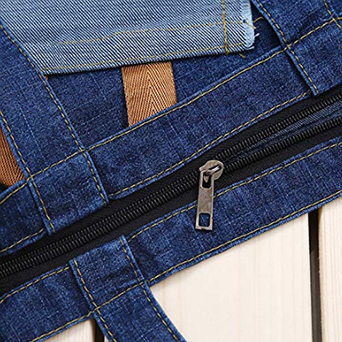 Van Caro Women Denim Shoulder Tote Crossbody Bag Casual Every-day Handbag Large Pocket, Dark Blue