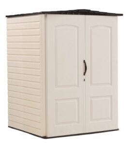 rubbermaid resin weather resistant outdoor storage shed, 5 x 4 ft., sandalwood/onyx roof, for garden/backyard/home/pool