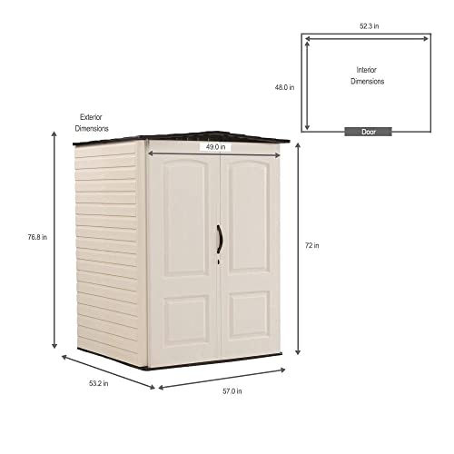 Rubbermaid Resin Weather Resistant Outdoor Storage Shed, 5 x 4 ft., Sandalwood/Onyx Roof, for Garden/Backyard/Home/Pool
